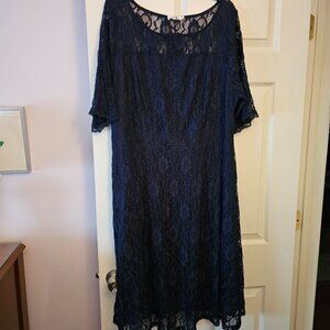 NWT Pinup Fashion Womens Navy Blue Lace Midi Dress W/Lining Sz 20W Wedding Guest
